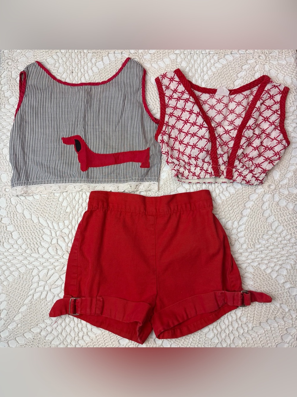 Vintage 1960s Girls 5 Years Red Shorts Crop Top Outfit Bundle